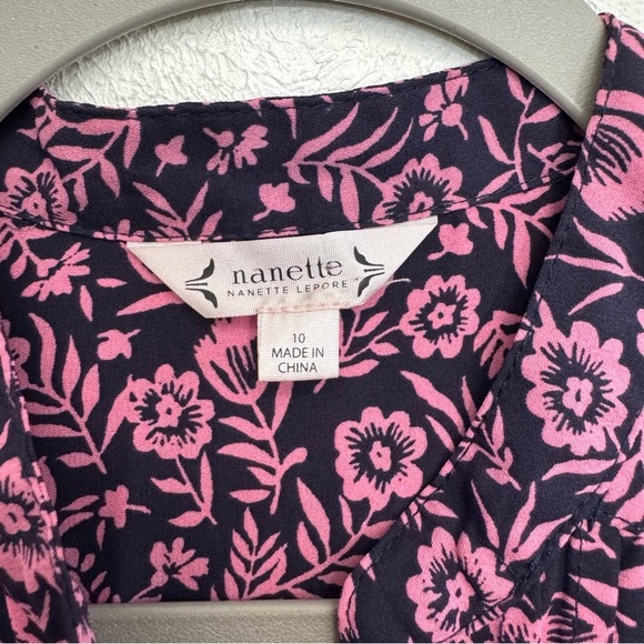 Nanette Lepore Navy and Dusty Pink Floral Feminine Dress Size 10 - Picture 4 of 11